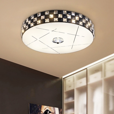Crystal Block Drum Flushmount Modernism LED Black Flush Mount Ceiling Light for Bedroom