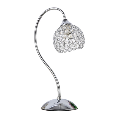 Crystal Encrusted Dome Desk Light Contemporary Single Light Table Lamp in Chrome with Gooseneck Arm