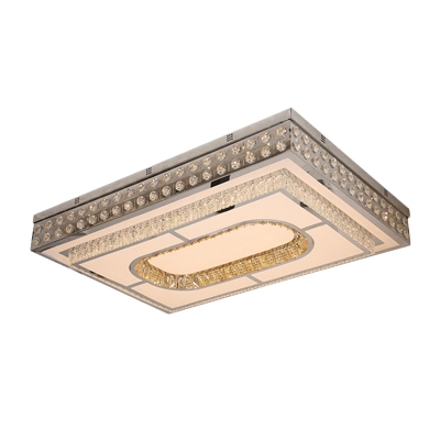 Crystal Rectangle Ceiling Mounted Fixture Modernism LED Flushmount Lamp in Chrome for Hall