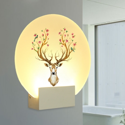 Deer Head Wall Mount Lighting Nordic Acrylic Living Room LED Mural Light Fixture in White