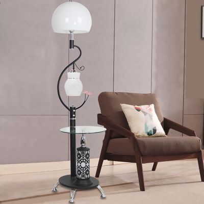 Dome and Jar Shade Living Room Stand Light Countryside Opal Glass White/Black LED Floor Table Lamp