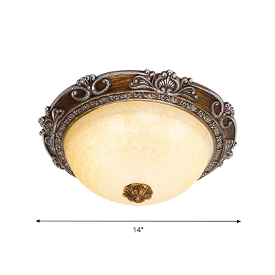 Domed Hallway Flush Mounted Lamp Traditional Tan Glass 14