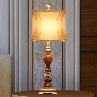 Drum Shade Parlour Nightstand Light Traditional Fabric Single Brown Night Table Lamp
