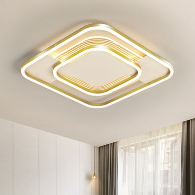 Dual Rhombus Frame Flush Lighting Simple Metal LED Gold Ceiling Mounted Lamp in White/Warm Light, 16.5