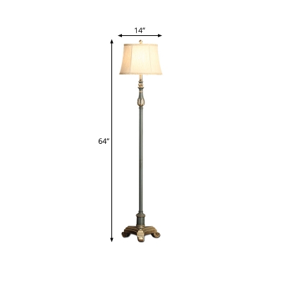Fabric Gray Blue Stand Up Light Barrel 1-Bulb Traditional Floor Reading Lamp for Parlour