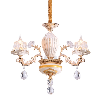 Floral Dining Room Chandelier Lighting Mid Century Crystal 3 Lights Gold Hanging Lamp