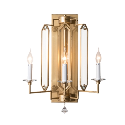 Gold Candelabra Sconce Light Fixture Countryside Metal 1 Light Corridor Crystal Wall Lamp