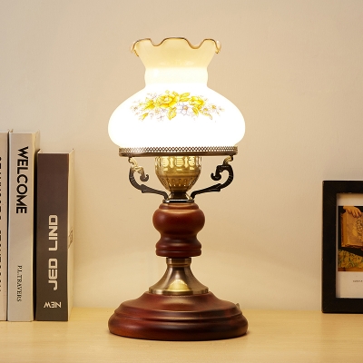 Kerosene-Lamp Shape Study Room Desk Lamp Warehouse Wood 1 Bulb Red Brown Table Light