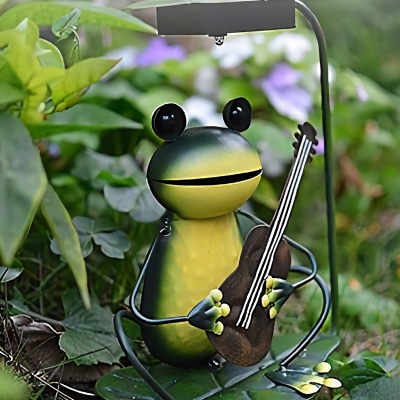 Kids LED Solar Stake Lighting Green Frog Playing Guitar/Violin/Wearing Crown Ground Lamp with Metal Shade for Garden