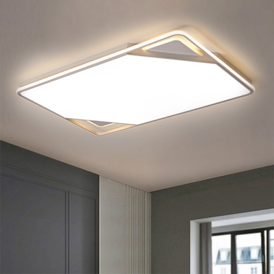 Minimal Rectangle Ultrathin Flush Mount Acrylic Living Room LED Ceiling Light in White with Cutouts Design, Warm/White Light
