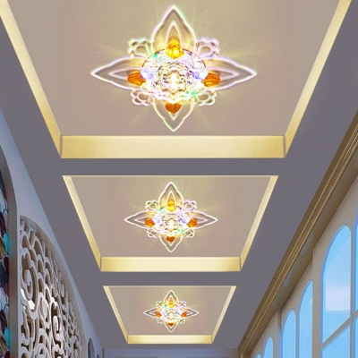 Modern Flower-Shape Flush Mount Clear Crystal LED Corridor Flush Ceiling Light Fixture