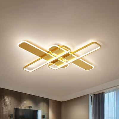 Modern Traverse Flush Light Fixture Acrylic Living Room LED Ceiling Lamp in Black/White/Gold, 35.5