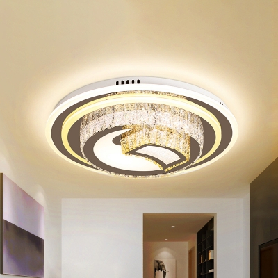 Nickel Finish LED Flush Mount Modern Style Crystal Tiered Round Ceiling Light Fixture