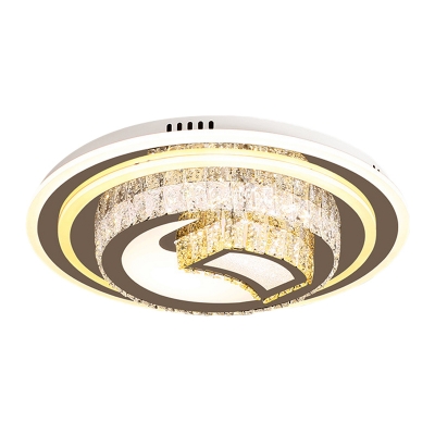 Nickel Finish LED Flush Mount Modern Style Crystal Tiered Round Ceiling Light Fixture