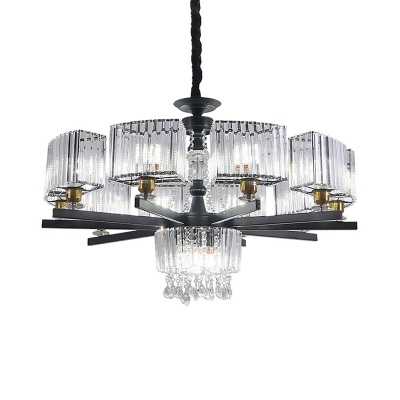 Prismatic Crystal Black Chandelier Round 13 Heads Contemporary Ceiling Pendant Light