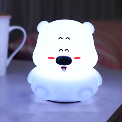 Rechargeable Bear LED Night Lamp Cartoon Rubber White USB Table Light in 7 Color Light