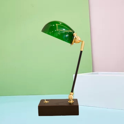 Retro Dome Shade Night Light Single-Bulb Green Glass Table Lighting with Swing Arm in Black/Brown