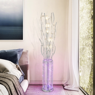 Setaria and Vase Metal Wire Stand Up Light Decorative LED Bedroom Floor Lamp in Silver, White/Warm Light