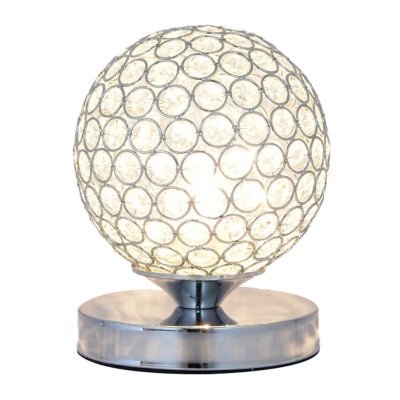 Single Bedroom Night Table Light Minimal Chrome Finish Small Desk Lamp with Globe Crystal-Encrusted Shade