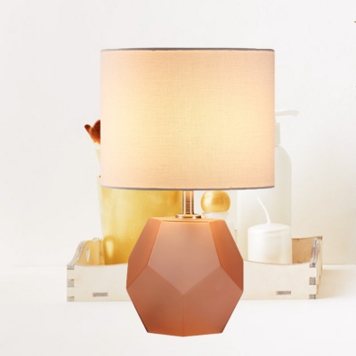 Single Nightstand Lighting Traditional Diamond Shape Grey/Blue/Pink Glass Table Lamp with Drum White Fabric Shade
