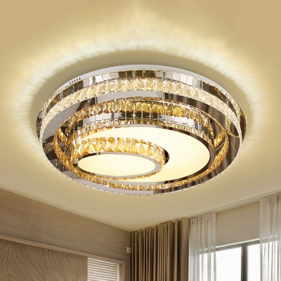 Tiered Oval Bedroom Ceiling Flush Light Contemporary Crystal Stainless Steel LED Flush Mounted Lamp
