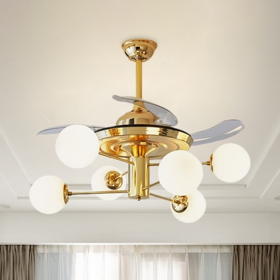 Tiered White Ball Glass Flush Ceiling, White And Gold Ceiling Fan