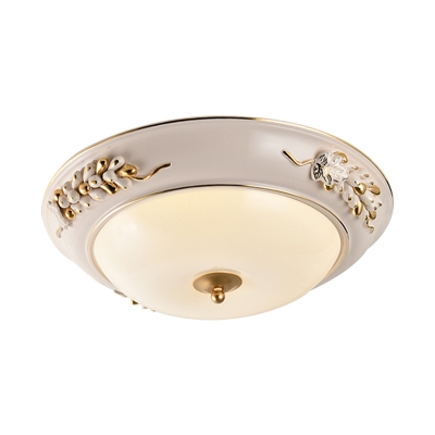 Traditional Bowl Ceiling Flush White Opal Glass LED Flush Mount Light for Bedroom, 12