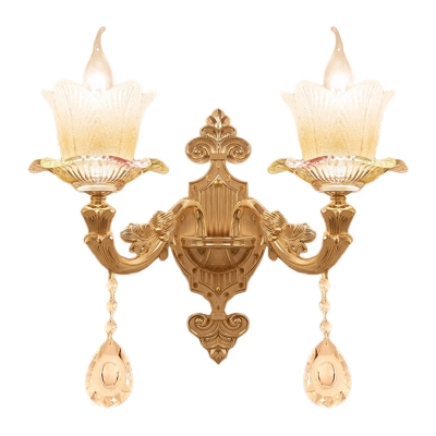 Traditional Floral Wall Lighting Idea 1/2-Head Crystal Wall Lamp Fixture in Gold for Bedside