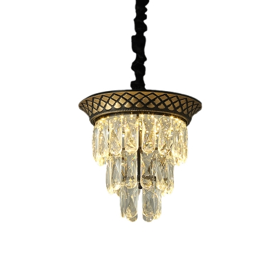 Traditional Tiered Suspension Light Rectangle-Cut Crystal LED Hanging Pendant Lamp in Black