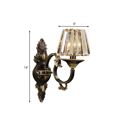 Truncated Cone Crystal Wall Light Retro Style 1 Head Dining Room Sconce in Black and Gold