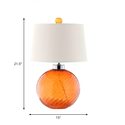 Twisted Glass Orange Night Light Globe 1 Head Postmodern Table Stand Lamp with Tapered Drum Fabric Shade