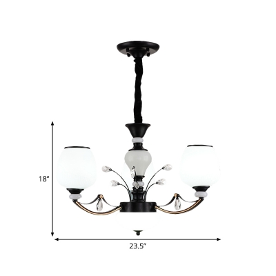 White Frosted Glass Black Pendant Lamp Jar Shade 3/6/8-Head Countryside Ceiling Chandelier