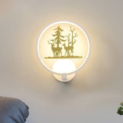Wild Deer Wall Mural Lamp Nordic Acrylic Gold and White Circle LED Sconce Lighting for Bedroom