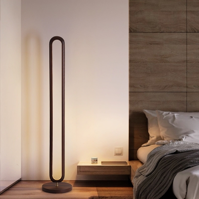 Wood Slim Oval Floor Standing Lamp Simplicity LED Floor Light in Beige/Brown for Bedside
