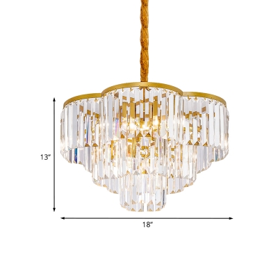 3-Layer Crystal Block Suspension Light with Flower Design Postmodern 5 Heads Gold Chandelier