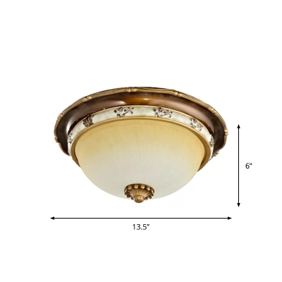 3 Lights Domed Shade Flushmount Counrtyside Brown Finish Opal Glass Flush Lighting, 13.5