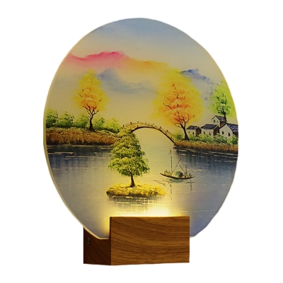 Acrylic Lakeside Village Mural Lighting Contemporary Wood LED Wall Mount Light Fixture