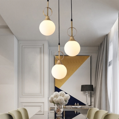 Ball White Glass Pendant Light Fixture Simple 1 Head Black and Gold Hanging Lamp Kit