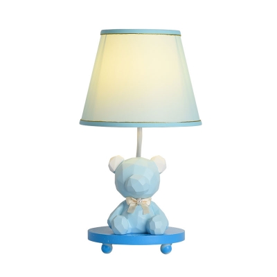 Barrel Shade Night Table Lamp Cartoon Fabric Single Blue/Pink Bear Night Stand Lamp for Bedside