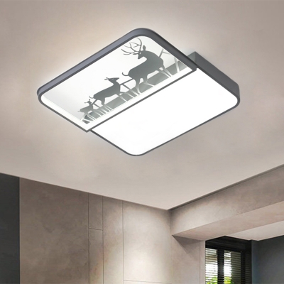 Black/Grey Spliced Rectangle Flush Light with Deer Pattern Nordic LED Acrylic Flushmount Ceiling Lamp