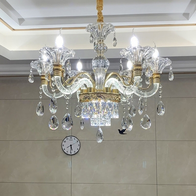 Candelabrum Dining Room Ceiling Pendant Antique Crystal 6-Head Clear Chandelier Lamp