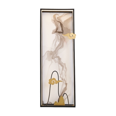 Chinese Ink Cloud Painting Mural Light Acrylic Bedroom LED Wall Lighting Fixture in Black-Gold