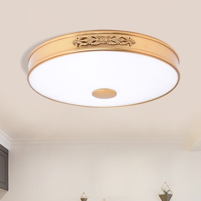 Circular Bedroom Flush Lighting Vintage White Glass LED Gold Flush Ceiling Lamp Fixture, 12