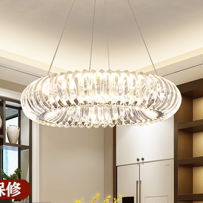 Clear Crystal Doughnut Ceiling Hang Fixture Modernist LED Pendant Chandelier over Dining Table