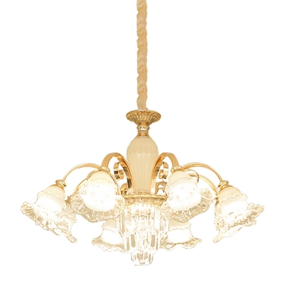 Clear Crystal Flower Shade Chandelier Contemporary 8 Lights Gold Ceiling Pendant Lamp