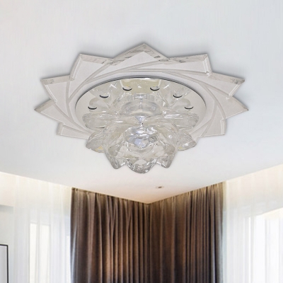 Clear Crystal Lotus Flush Mount Fixture Modernist LED Flush Ceiling Light for Hallway