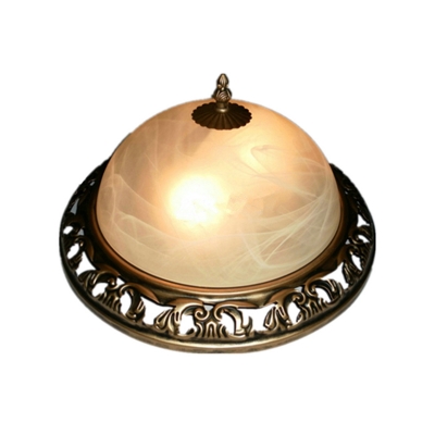 Crackle Glass Dome Ceiling Flush Countryside 2-Light Bedroom Flushmount Lighting in Brass