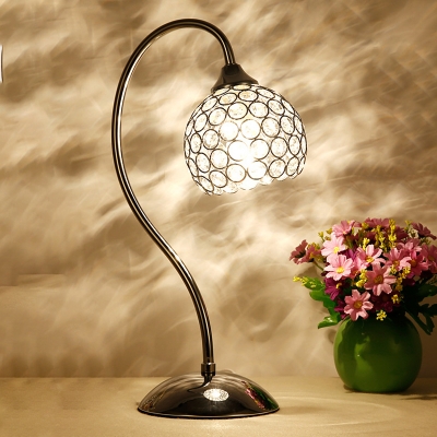 Crystal Encrusted Dome Desk Light Contemporary Single Light Table Lamp in Chrome with Gooseneck Arm