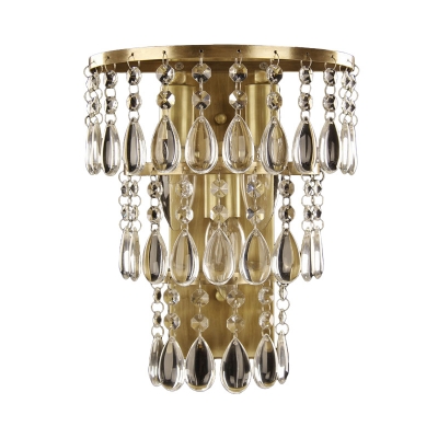 Crystal Layers Wall Mounted Light Countryside 3 Bulbs Dining Room Flush Mount Wall Sconce in Brass