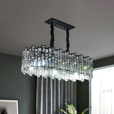 Crystal-Rectangle Elongated Island Light Modernism 6 Bulbs Dining Room Pendant Lamp in Black